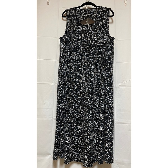 JJill Wearever Collection Sleeveless Maxi Dress XL Navy w/Beige Dot Cutout Back - Picture 2 of 8